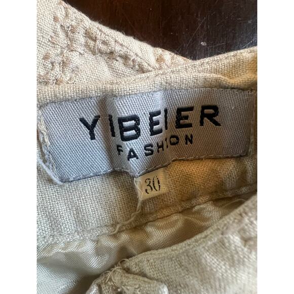 Y2K Euro Yibeier Fashion Cream Mini Double Skirt With Embroidery Size 30 - Picture 3 of 3